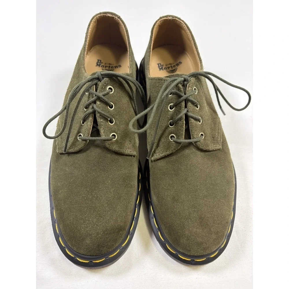 Dr Martens Smiths Olive Green Suede 4-Eye Derby Mens 7 Womens 8 NWOB LA004